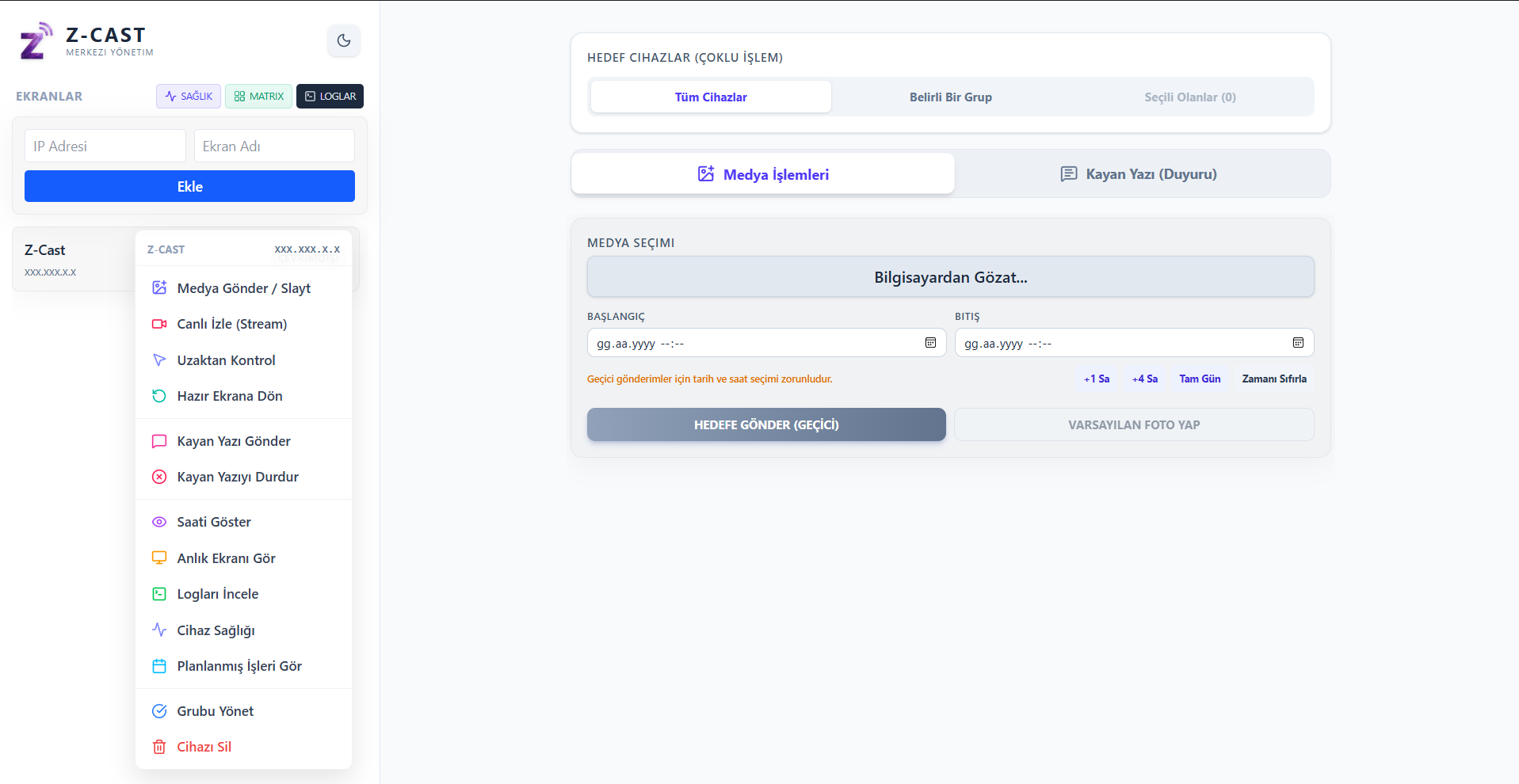 Z-Cast Admin Kontrol Paneli