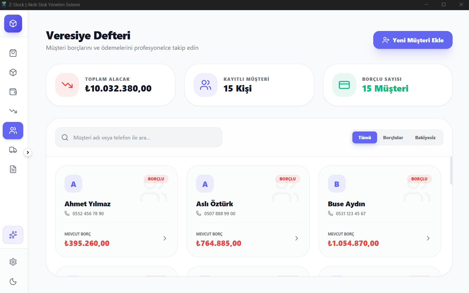 Z-Stock Müşteri ve Veresiye Takibi